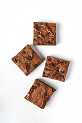 Chocolate brownie dessert on white background