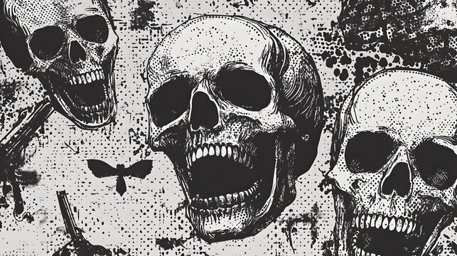 Haunting Monochrome Skull Pattern Evoking Gothic Horror and Darkness