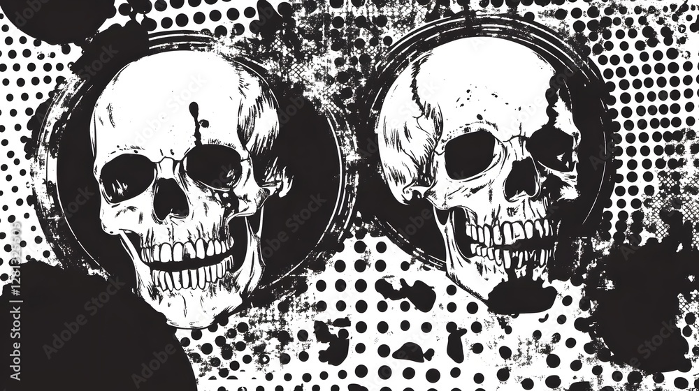 Poster Haunting Monochrome Skull Patterns with Grungy Texture