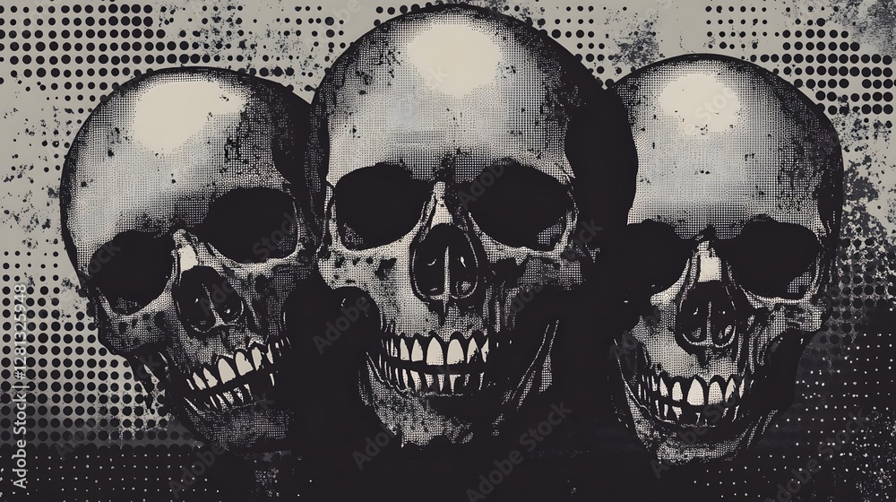 Aufkleber haunting monochrome skull patterns with grungy textured background