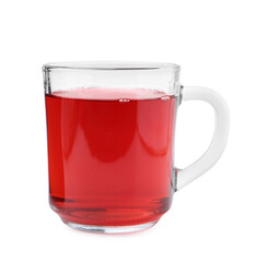Delicious hibiscus tea in glass cup isolated on white
