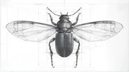 Exploring Beetle Flight Muscle Architecture and Attachment Points in Nature Detailed Scientific Illustration