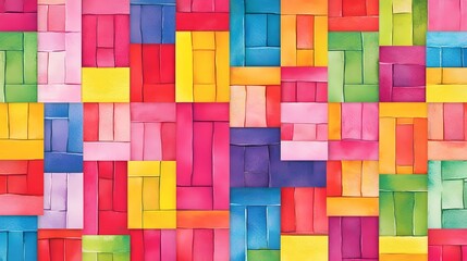 Vibrant Watercolor Abstract Geometric Pattern Colorful Blocks Design