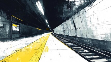 Lonely Subway Platform Tunnel Sketch