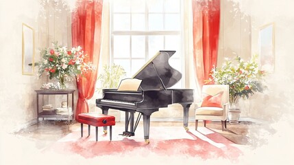 Elegant Watercolor Living Room Interior Sketch