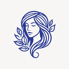 Natural beauty woman long hair vintage logo for salon or cosmetic product with line art style. Line art floral women logo design. creative vintage editable vector illustration.	 beautiful girl icon