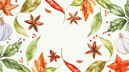 Watercolor Spice Pattern Vector Illustration for Web or Print