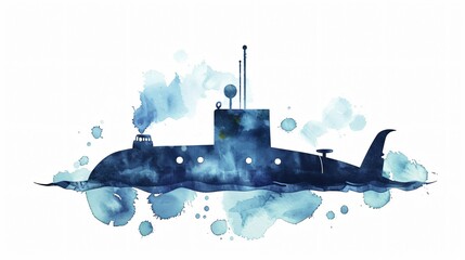 Watercolor Submarine Illustration Vector