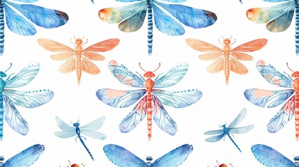 Colourful Dragonfly Seamless Pattern for Wallpapers and Backgrounds