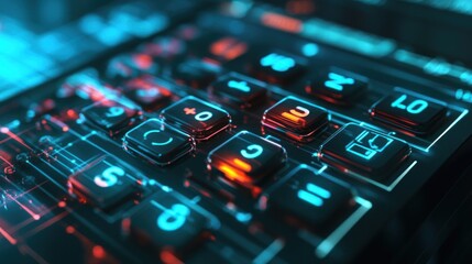 Close-up of futuristic glowing keypad.