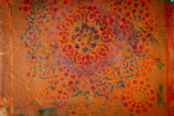 Orange Paint background with Floral Print