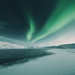 Fototapeta premium Spectacular Aurora Borealis Display Over a Snowy Landscape in the Night
