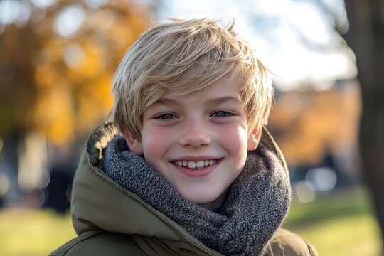Joyful Blonde Child with Strabismus Enjoying a Sunny Day in a Warm Park
