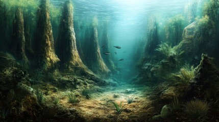 Obraz premium Submerged Aquatic Forest: An Underwater Realm of Serenity