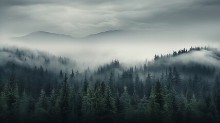 Obraz premium Misty Mountain Forest: A Serene Landscape