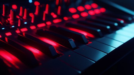 Obraz premium Digital synthesizer keys dynamically lighting up as if played in real-time. 