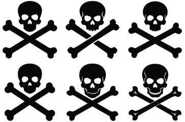 Skull and Crossbones silhouette Set, Skull vector icon