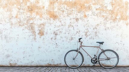 Bicycle parked against a textured wall