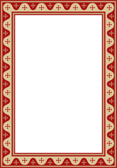 Vector red and gold square gothic ornament. Medieval European rectangle, border. Classic pattern of the Germans, Angles, Saxons, Franks