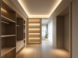 The spacious modern walkin closet with attractive built ins