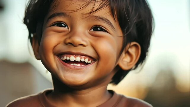 Child's Face Radiating Joy in Close-Up Photography