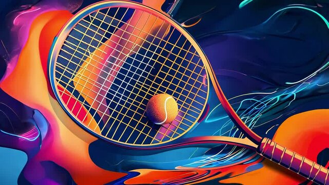 Dynamic tennis racket and ball in vibrant abstract motion