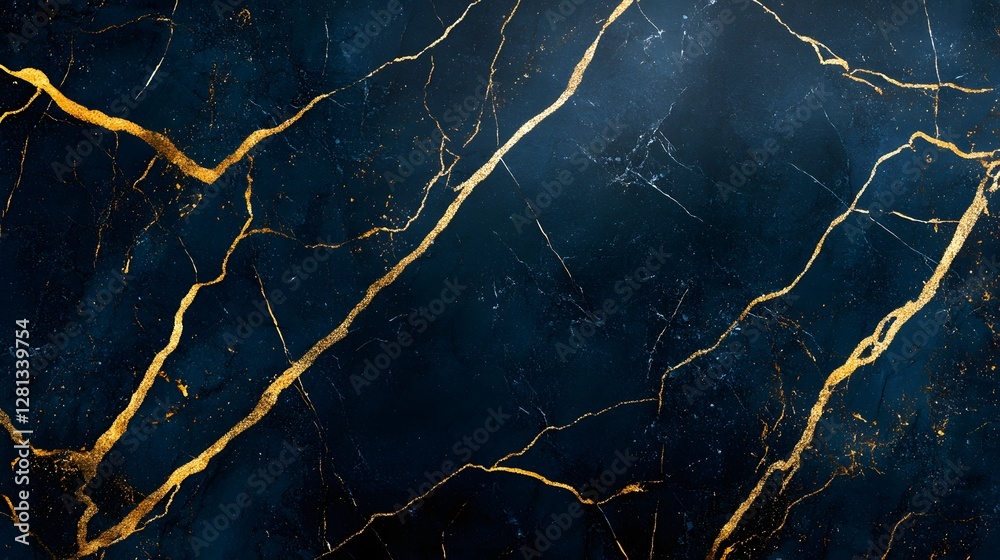 Fototapete luxurious cracked black marble texture with golden veins abstract background elegant high end and so