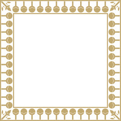 Vector golden square Egyptian ornament. Rectangle, frame, ancient Egypt.Pattern of lotus flowers and sun