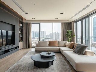 Fototapeta premium The living room features modern furniture within a modern interior