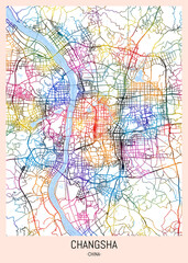 Changsha China City Map, downtown tourism, house art travel, scenic metropolis concept, travel art city, patriotic abstract banner