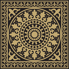 Vector gold and black square classic byzantine ornament. Rectangle, border, Ancient Greece, Eastern Roman Empire frame. Decoration of the Russian Orthodox Church