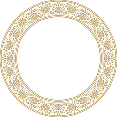 Vector golden round Turkish national ornament. Ottoman border, frame. Ethnic floral circle, ring, Seljuk Turks pattern. Decoration of the Sultan's palaces