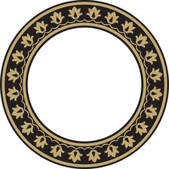 Vector gold and black round Turkish national ornament. Ottoman border, frame. Ethnic floral circle, ring, Seljuk Turks pattern. Decoration of the Sultan's palaces