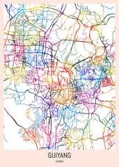 Guiyang China City Map, downtown tourism, house art travel, scenic metropolis concept, travel art city, patriotic abstract banner