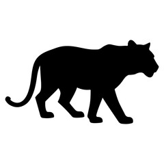 black silhouette of running tiger on white background of vector illustration