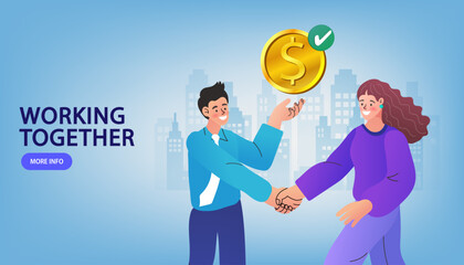 partners handshaking. Teamwork and negotiation concept. businessmen handshake, cartoon flat design style. Finance. Financial intermediaries. Vector outline illustration.