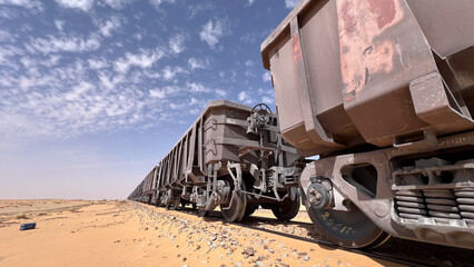 Ore wagons belonging to the train that crosses the Mauritanian Sahara desert between Zouerate and Nouadhibou. It is one of the heaviest trains in the world © Louis-Michel DESERT