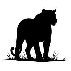 black silhouette of running tiger on white background of vector illustration