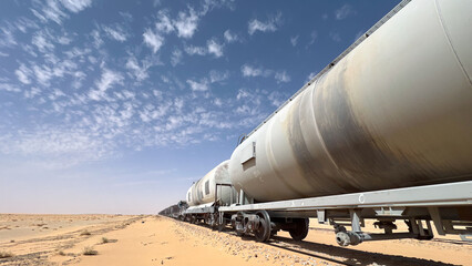 A tanker car from the train that crosses the Mauritanian Sahara desert between Zouerate and Nouadhibou. It is one of the heaviest trains in the world