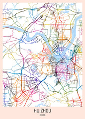 Huizhou China City Map, downtown tourism, house art travel, scenic metropolis concept, travel art city, patriotic abstract banner