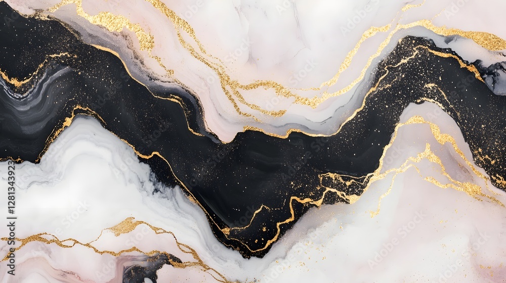 Poster luxurious monochrome abstract marble texture with dramatic golden veins and fluid movement elegant a