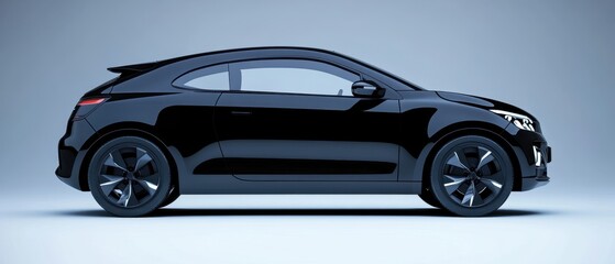 Sleek Black Electric Car Design on Light Blue Background Capturing Modern Automotive Innovation and Style for Future Mobility Solutions