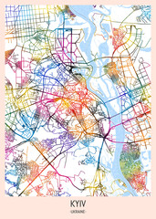 Kyiv Ukraine City Map, downtown tourism, house art travel, scenic metropolis concept, travel art city, patriotic abstract banner