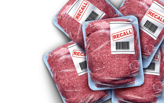 Ground Meat Recall concept as a symbol of contaminated beef or Bacterial outbreak with salmonella or listeria foodborne illness causing possible food poisoning with dangerous bacteria as a public heal