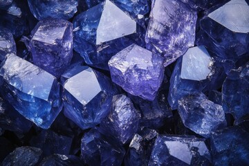 Captivating close up of a pile of raw amethyst crystals illuminating their intricate facets and deep violet hues