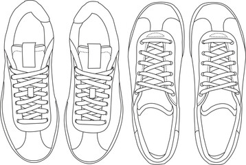 Set of Shoes sneaker outline drawing vector symbol icon Set of sneaker icon, shoe icon vector collection, sneaker icon simple Collection Men's footwear, new shoe illustration	