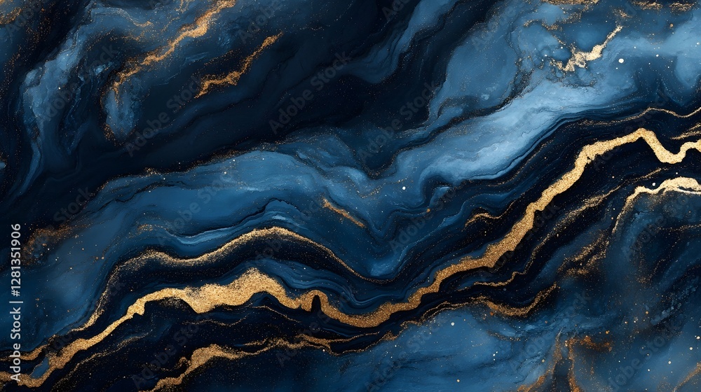 Aufkleber Mesmerizing abstract background featuring golden fluid waves and lines flowing against a dark moody backdrop  This digital art composition showcases a captivating dynamic