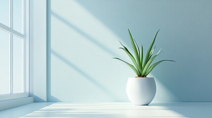 Fototapeta premium Modern Indoor Plant in Bright Room with Soft Shadows and Light