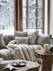 A Cozy Interior Room with Natural Elements and Comfy Blankets