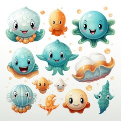 Cute, chubby clams with adorable faces and expressions By Generated AI